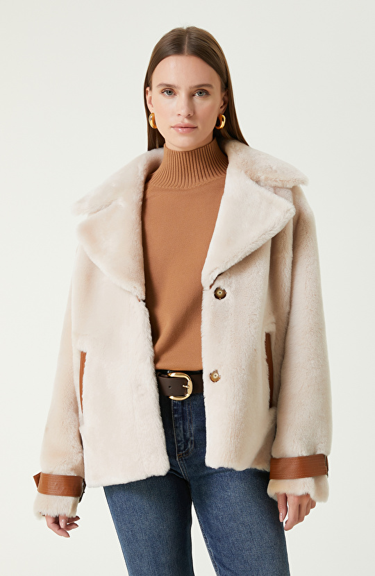 Kırık Beyaz Deri Kaban