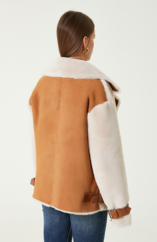 Kırık Beyaz Deri Kaban