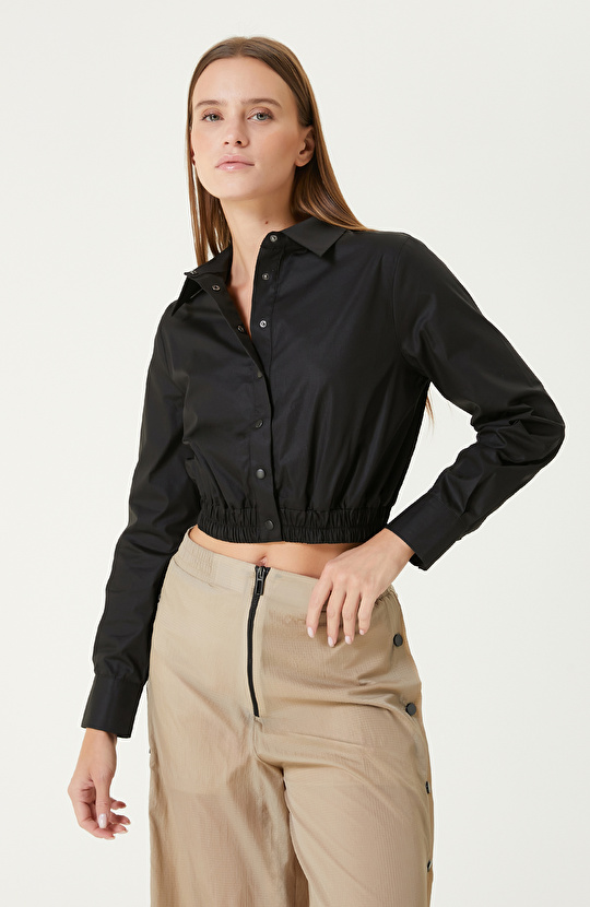 Siyah N-Tech Crop Form Gömlek Siyah N-Tech Crop Form Gömlek