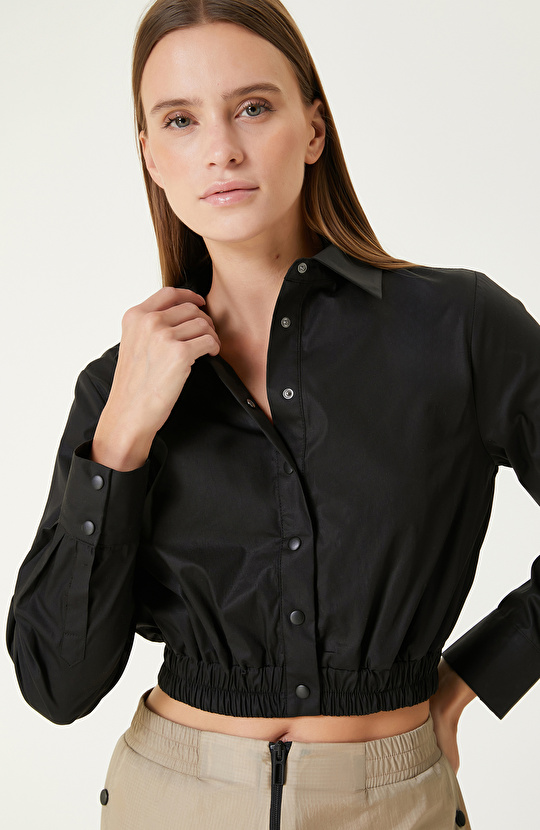 Siyah N-Tech Crop Form Gömlek