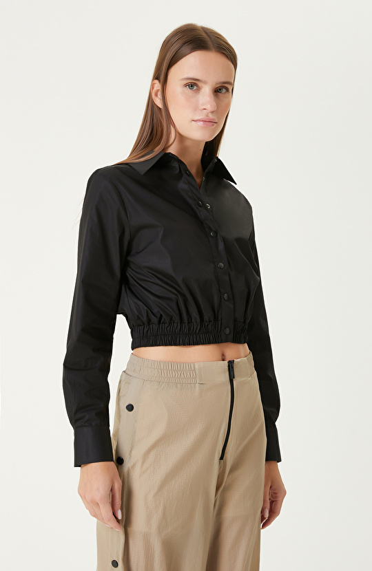 Siyah N-Tech Crop Form Gömlek