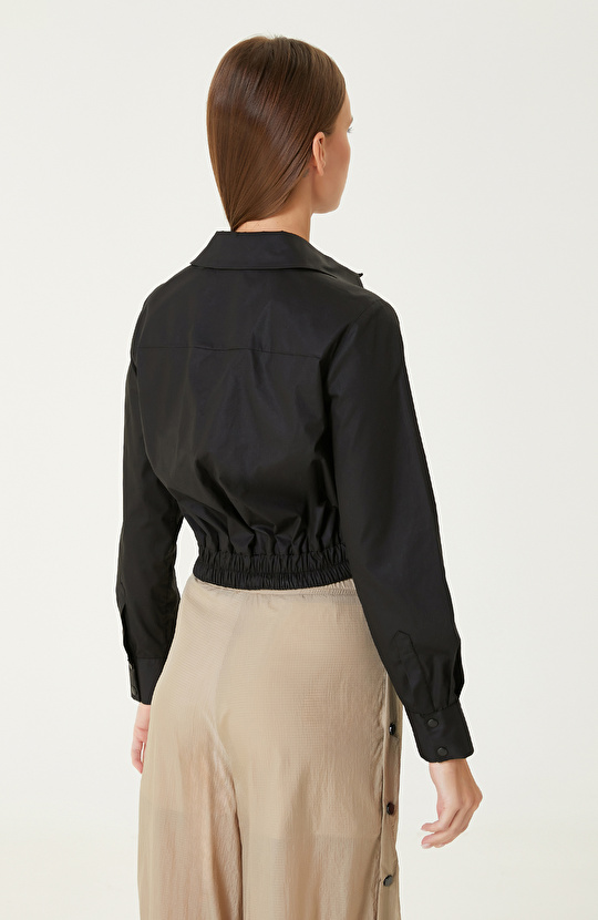 Siyah N-Tech Crop Form Gömlek