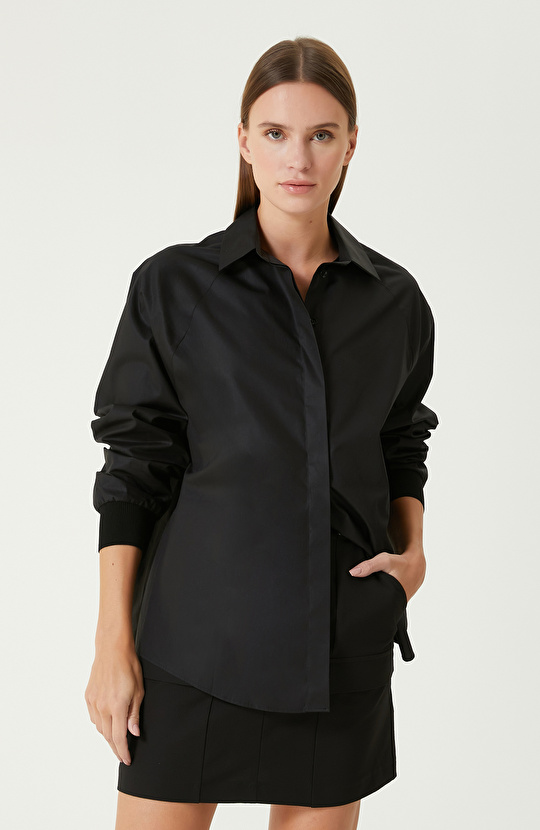 Siyah N-Tech File Detaylı Gömlek