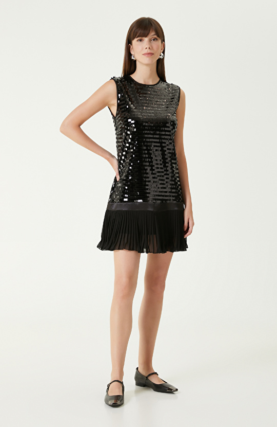 Siyah Payetli Mini Abiye Elbise