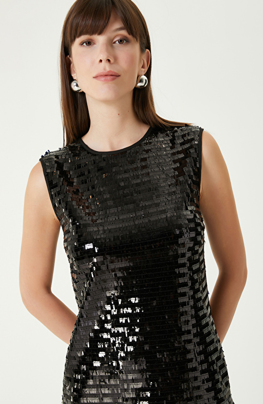 Siyah Payetli Mini Abiye Elbise