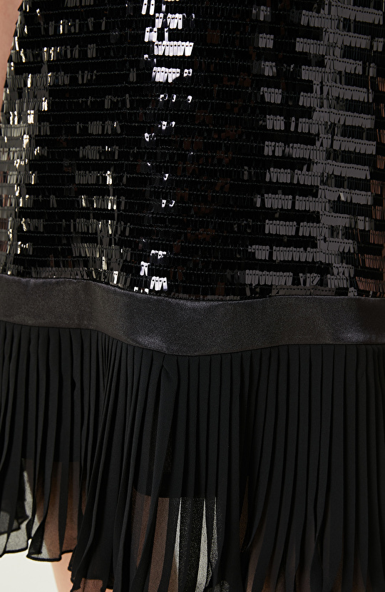 Siyah Payetli Mini Abiye Elbise