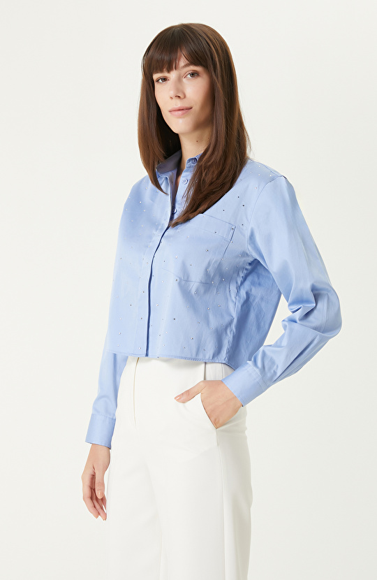 Açık  Mavi Taş Baskılı Gömlek