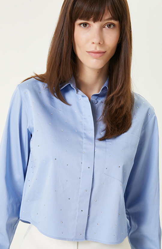 Açık  Mavi Taş Baskılı Gömlek