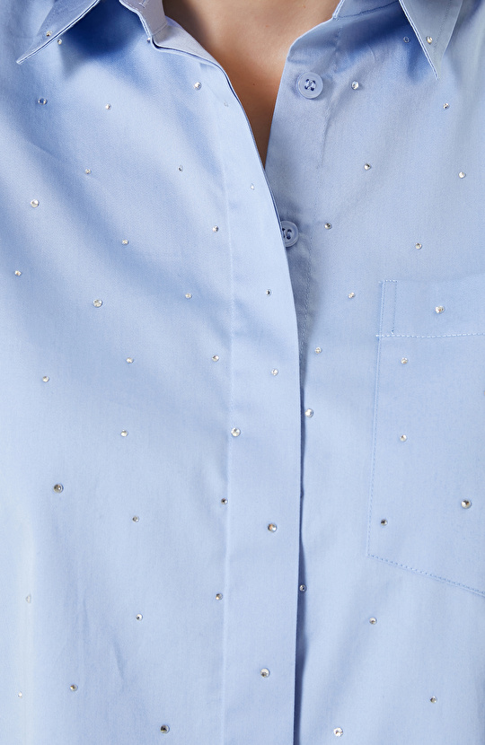 Açık  Mavi Taş Baskılı Gömlek