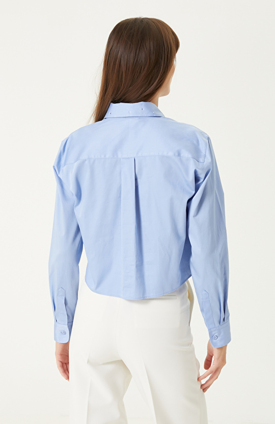 Açık  Mavi Taş Baskılı Gömlek