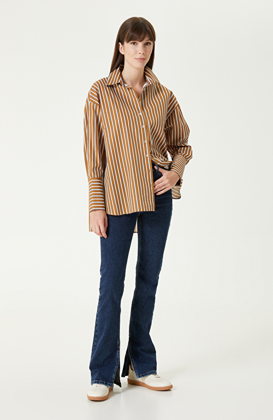 Yağ Yeşili Çizgili Gömlek 