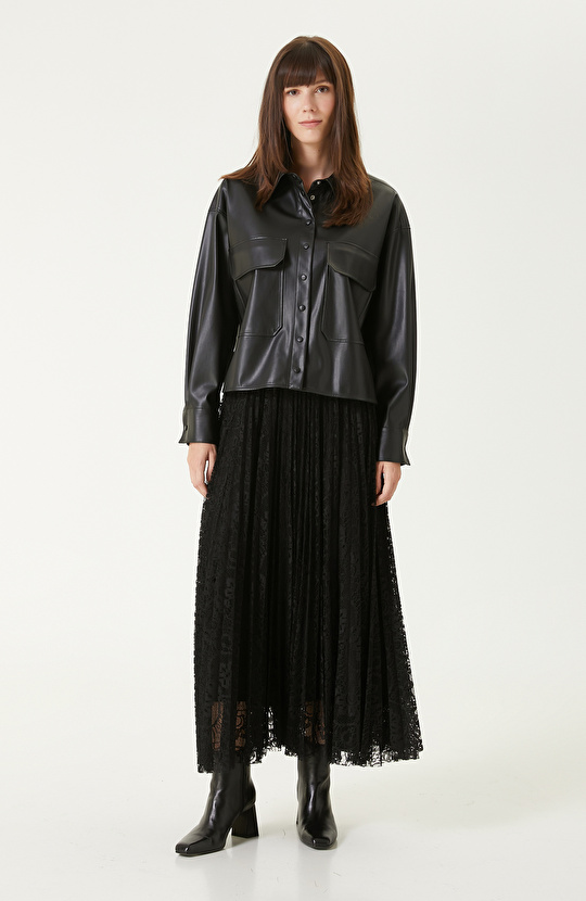 Siyah vegan Deri Gömlek