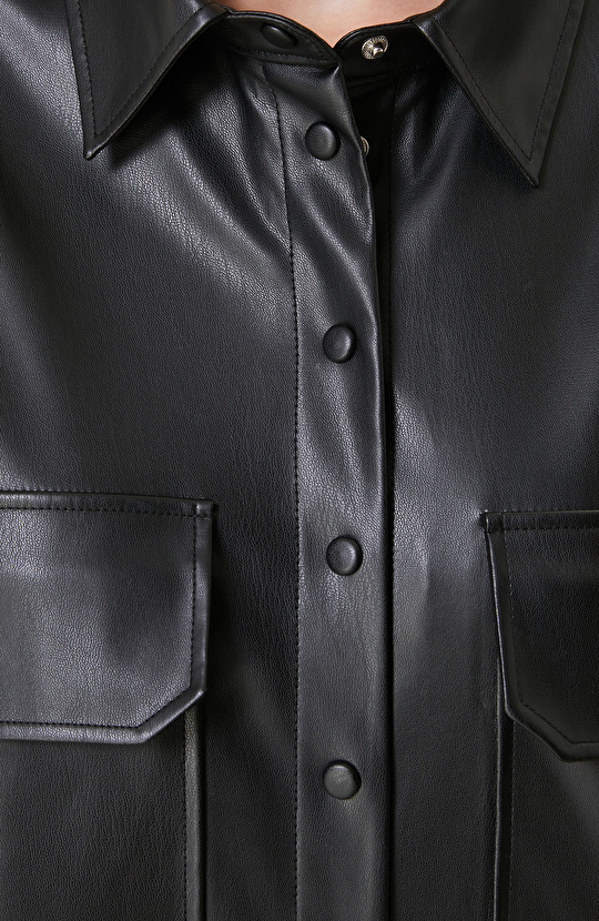 Siyah vegan Deri Gömlek