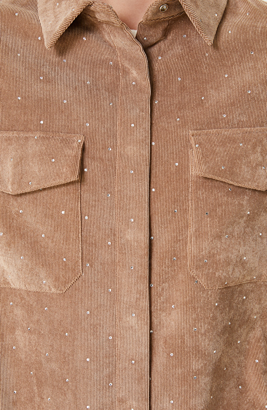 Camel Taş Baskılı Fitilli Kadife Gömlek