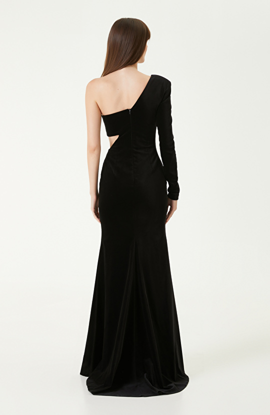 Siyah Kadife Maxi Abiye Elbise