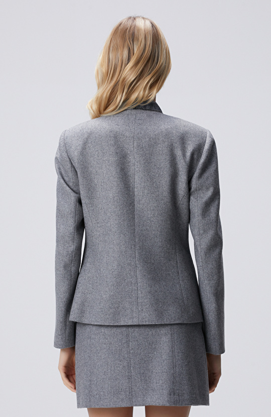 Gri Melanj Yün Karışımlı Ceket