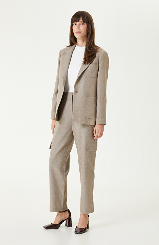 Bej Melanj Yün Karışımlı Ceket