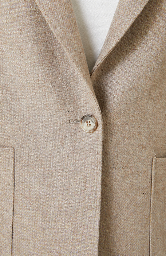 Bej Melanj Yün Karışımlı Ceket