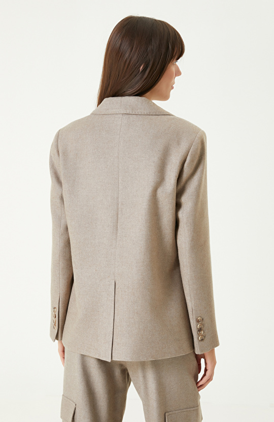 Bej Melanj Yün Karışımlı Ceket