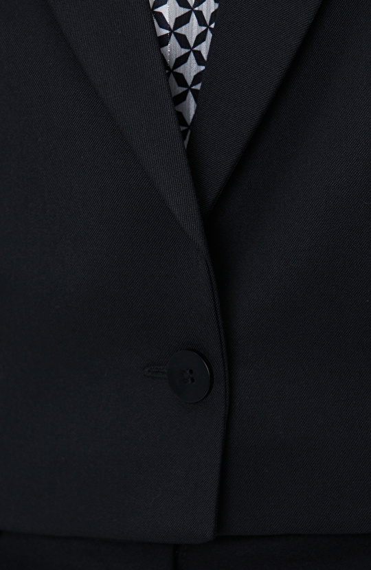 Siyah Yün Karışımlı Crop Blazer Ceket
