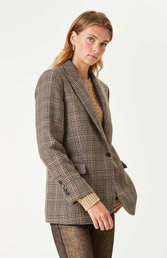 Kahverengi Yün Karışımlı Ceket