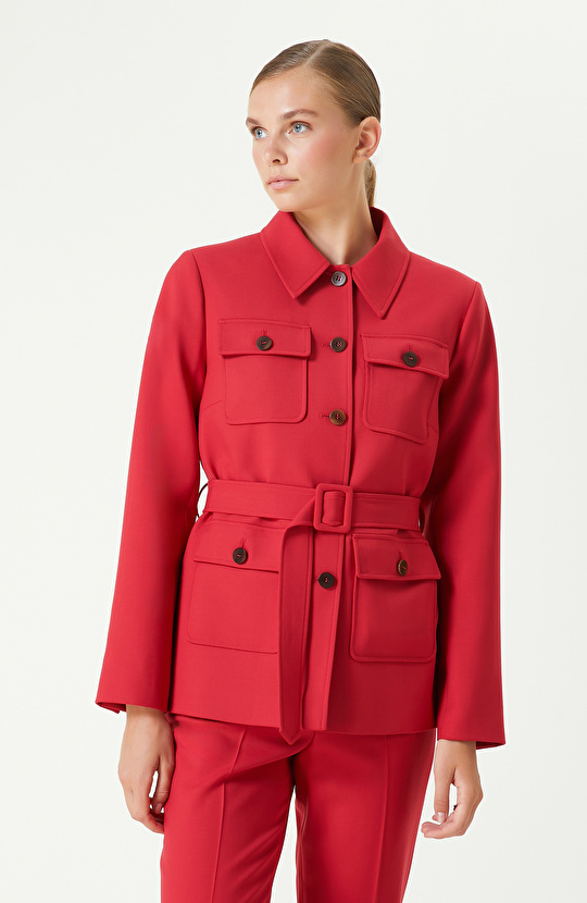 Kırmızı Yün Karışımlı Ceket