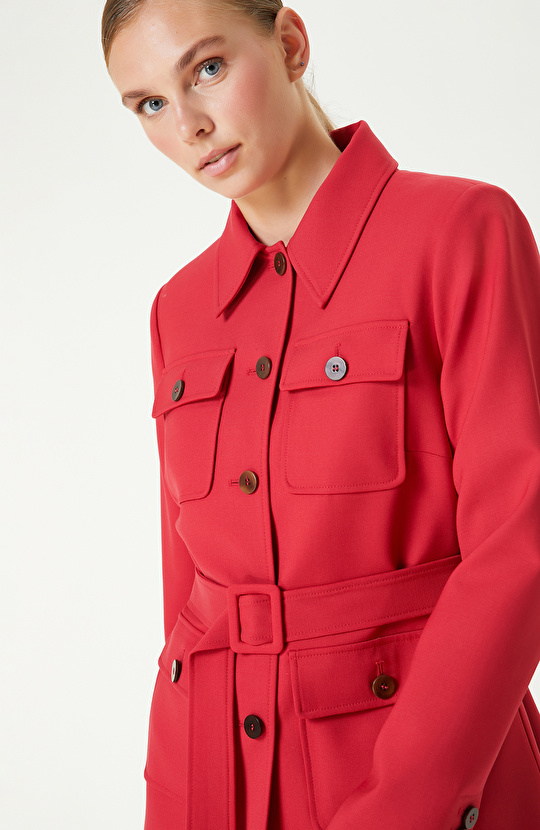 Kırmızı Yün Karışımlı Ceket