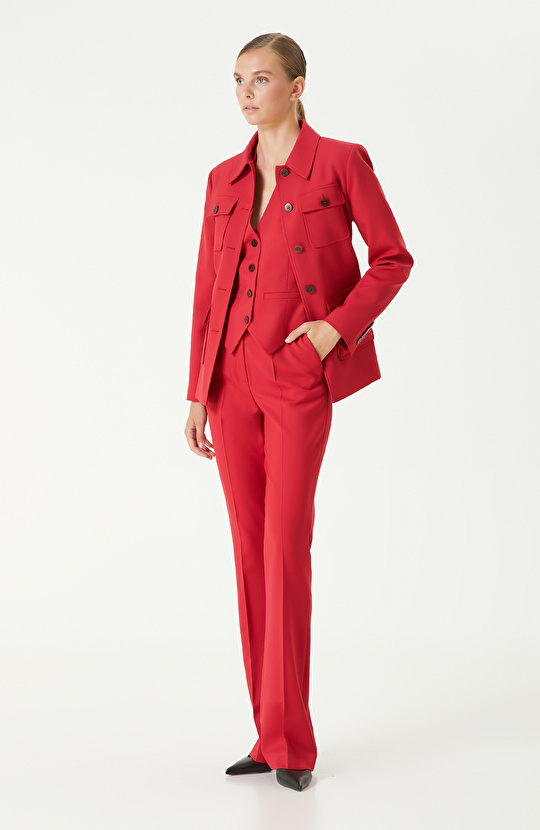 Kırmızı Yün Karışımlı Ceket