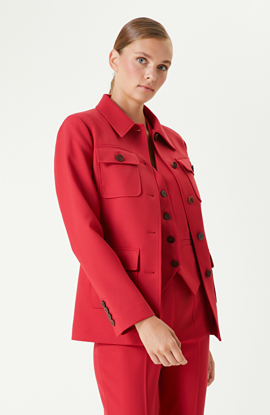 Kırmızı Yün Karışımlı Ceket