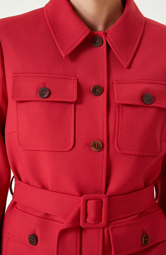 Kırmızı Yün Karışımlı Ceket