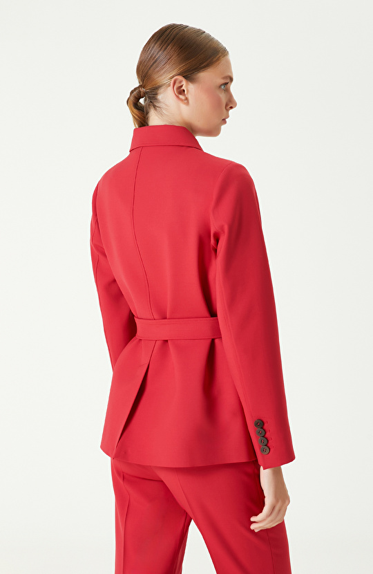 Kırmızı Yün Karışımlı Ceket