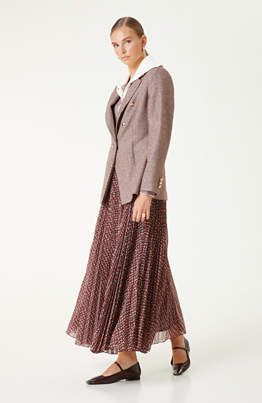 Bordo Yün Karışımlı Kaz Ayağı Desenli Ceket