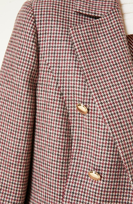 Bordo Yün Karışımlı Kaz Ayağı Desenli Ceket