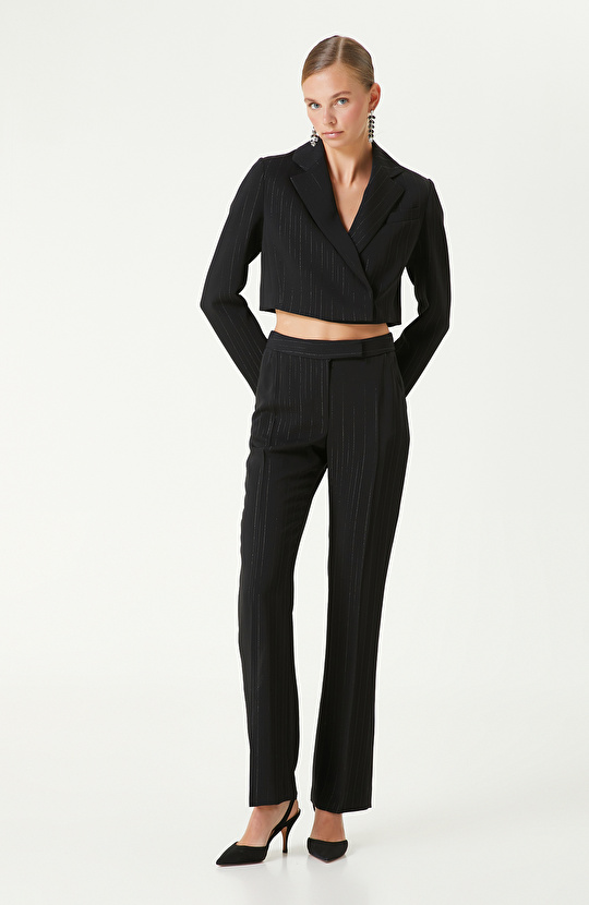 Siyah Lurex Çizgili Ceket