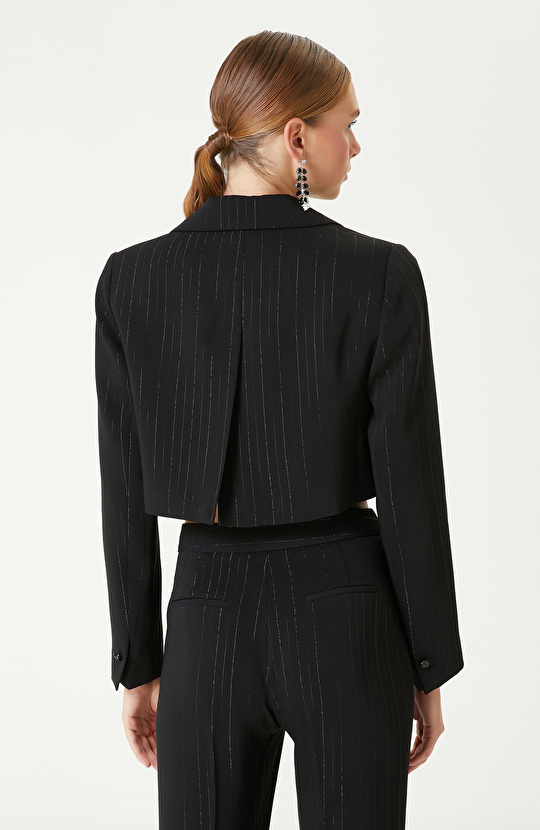 Siyah Lurex Çizgili Ceket