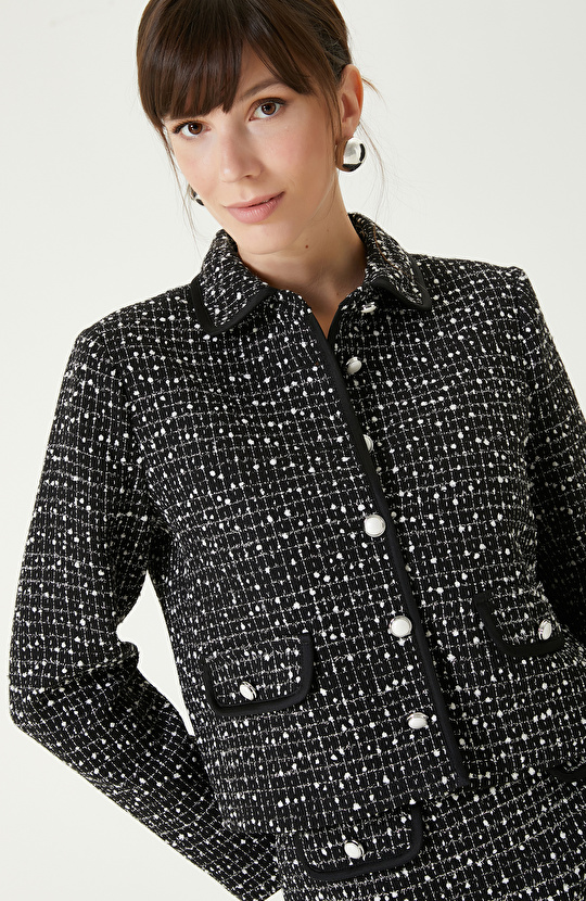 Siyah Beyaz Tweed Ceket