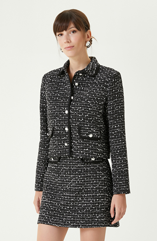 Siyah Beyaz Tweed Ceket