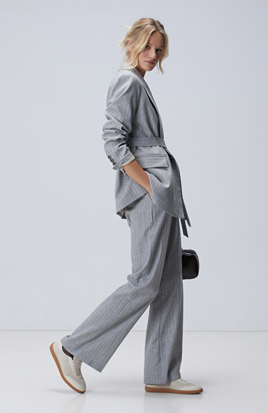 Gri Melanj Yün Karışımlı Blazer Ceket