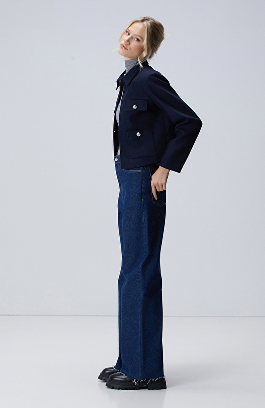 Lacivert Yün Karışımlı Ceket