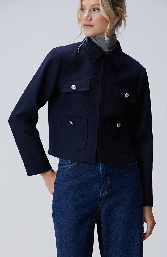 Lacivert Yün Karışımlı Ceket