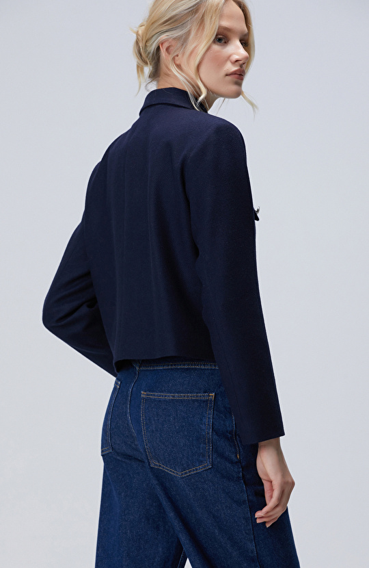 Lacivert Yün Karışımlı Ceket