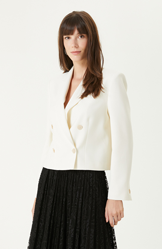 Kırık Beyaz Yün Karışımlı Ceket