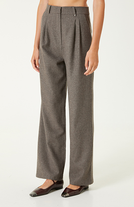 Vizonmelanj Yün Karışımlı Pantolon