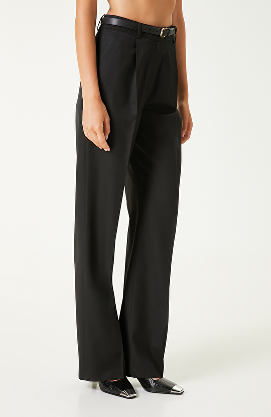 Siyah Yün Karışımlı Pantolon