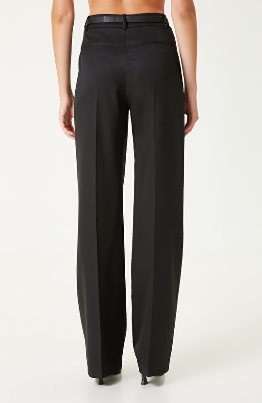 Siyah Yün Karışımlı Pantolon