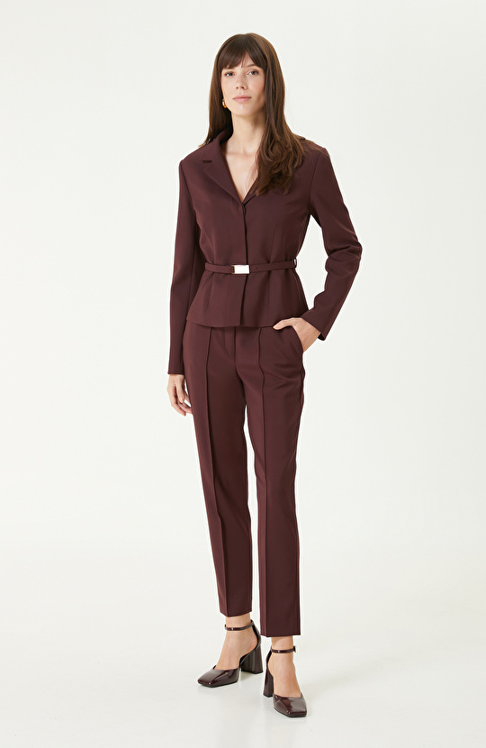 Bordo Yün Karışımlı Pantolon 