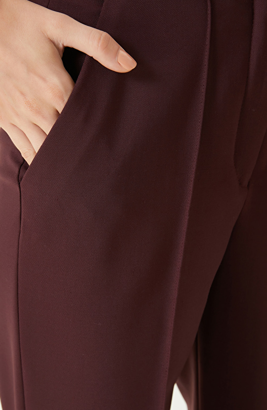 Bordo Yün Karışımlı Pantolon 