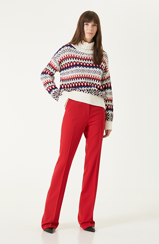 Kırmızı Yün Karışımlı Pantolon