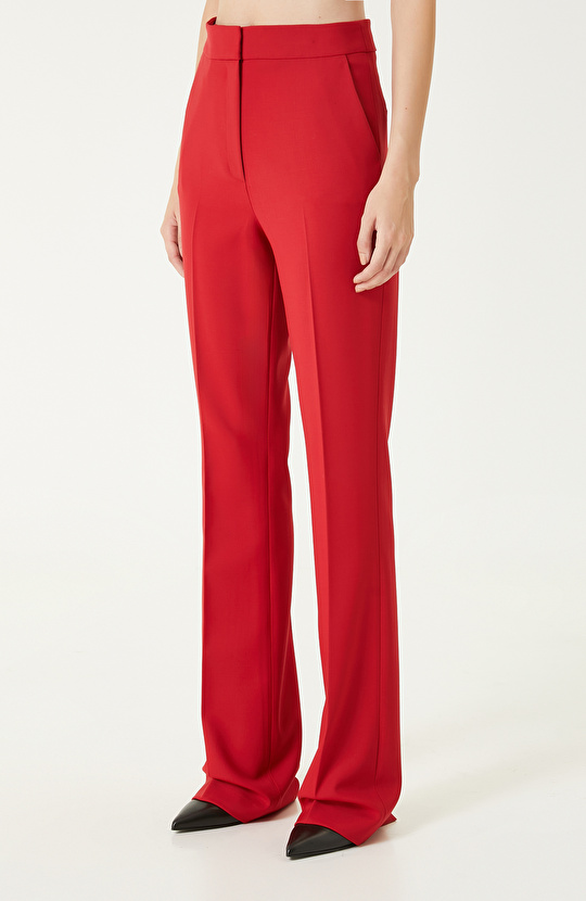 Kırmızı Yün Karışımlı Pantolon