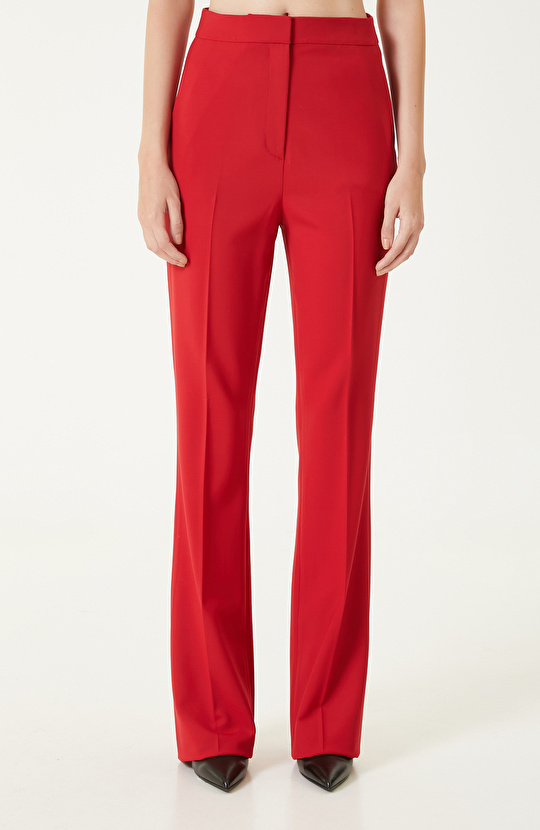 Kırmızı Yün Karışımlı Pantolon